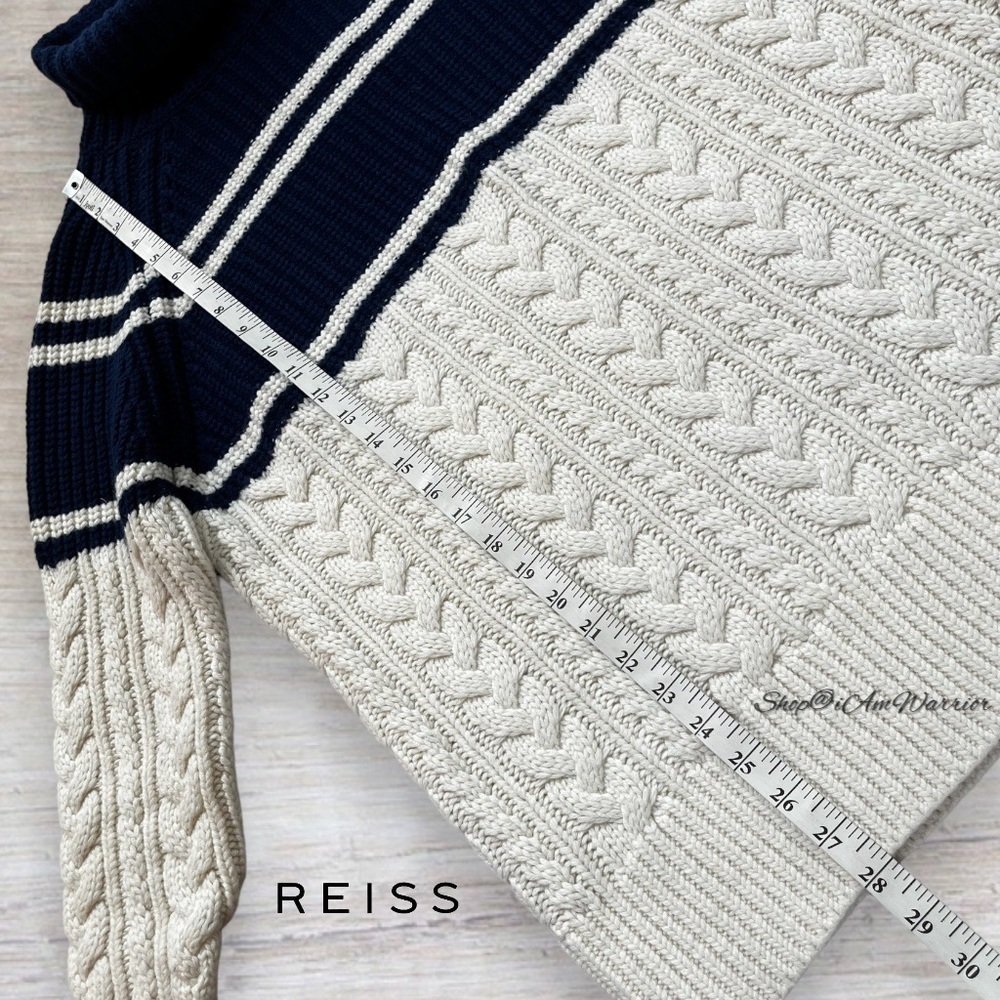 Reiss NWT colorblock stripe chunky cable knit fisherman sweater *shop@iamwarrior - Picture 12 of 14